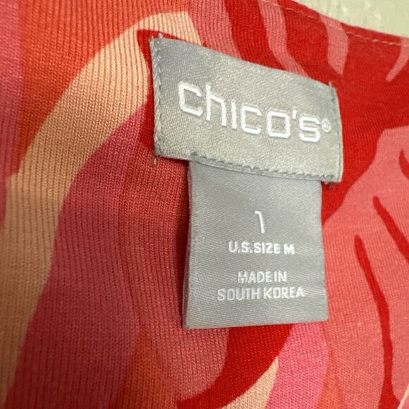 Chico’s Short Sleeve Tee Top Leaf Print Casual Women’s Size M Red Pink Vacay Top - Picture 7 of 10